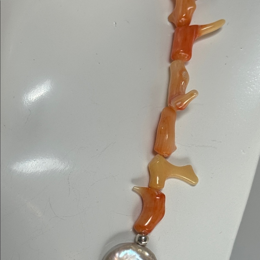 Vintage Coral  freshwater Pearls 925 sterling Silver Necklace​ - Picture 4 of 10